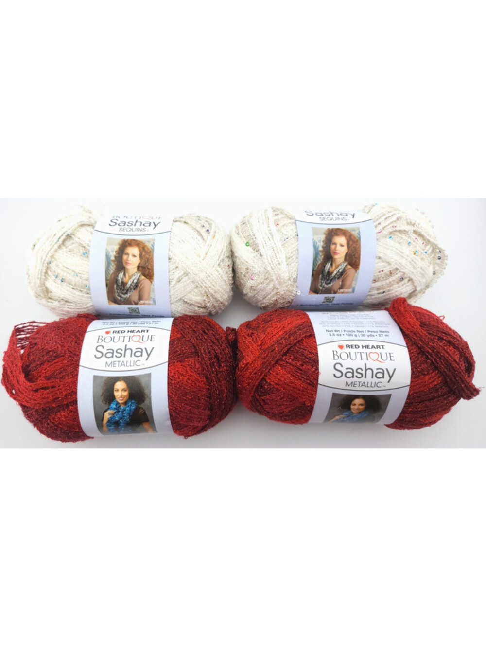 Lot of 4 Red Heart Boutique Sashay Yarn – 2 Ruby & 2 Champagne – Full Skeins